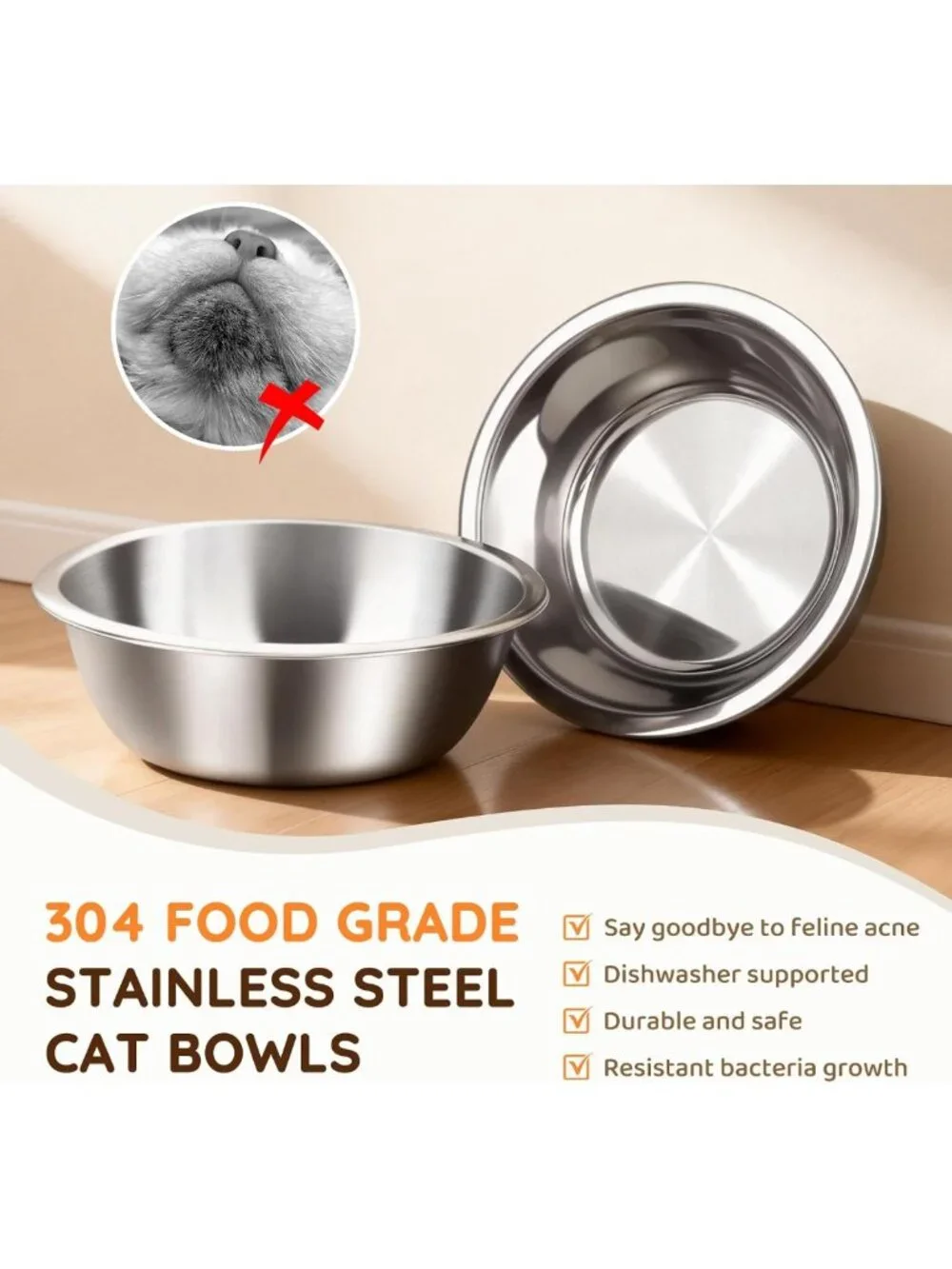 Elevated Stainless Steel Cat Bowls with Mat - Anti-Vomiting, Whisker Fatigue